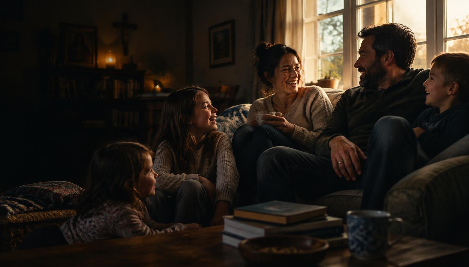 A family sharing an ordinary joyful evening at home